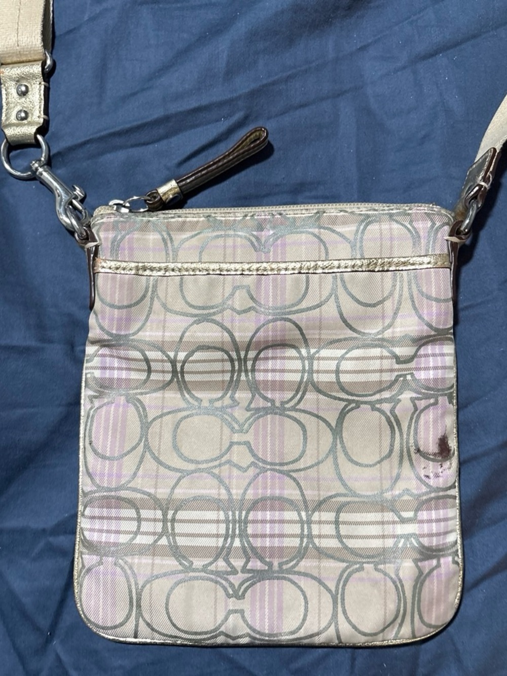 Coach Signature Crossbody in Beige and Pink Plaid
